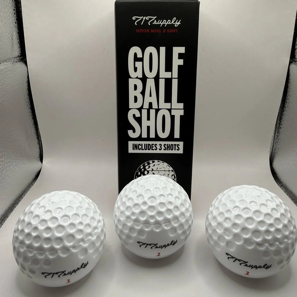 717 Supply (3) Golf Ball Shot Glasses Sealable Snap-on Cap Holds 1.5 ounce rare